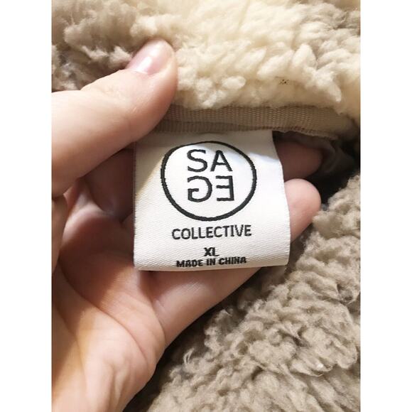 SAGE COLLECTIVE NWT Dune Jet Setter Tan Two-Tone Faux Shearling Jacket Size XL - Picture 5 of 5